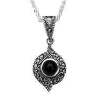 Silver Whitby Jet And Marcasite Twisted Small Round Necklace