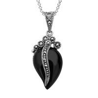 Silver Whitby Jet And Marcasite Wave Bail Pear Necklace