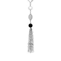Silver Whitby Jet and Pearl Two Stone Tassel Necklace