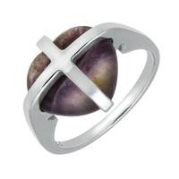 Silver And Blue John Small Cross Heart Ring