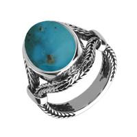 silver and turquoise oval split shank foxtail ring