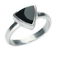 Silver And Whitby Jet Curved Triangle Ring