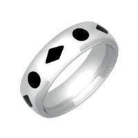 Silver And Whitby Jet Diamond And Dot Pattern 8mm Wedding BAnd