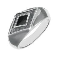 Silver And Whitby Jet Diamond Shape Signet Ring