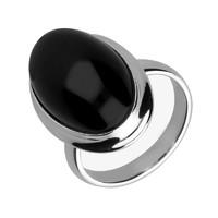 Silver And Whitby Jet Domed Oval Ring