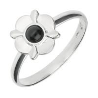 Silver And Whitby Jet Four Petal Round Ring
