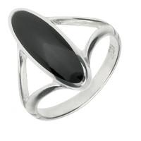Silver And Whitby Jet Oval Split Shank Ring