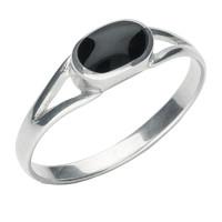 Silver And Whitby Jet Oval Split Shank Ring