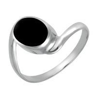 Silver And Whitby Jet Oval Twist Shank Ring