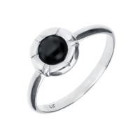 Silver And Whitby Jet Stone In Ridged Circle Ring