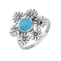 silver turquoise and marcasite 6 flower petal ring