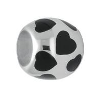 Silver And Whitby Jet Barrel Hearts Charm