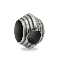 Silver and Whitby Jet Round Stone Ribbed Charm