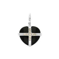 Silver Whitby Jet and Nine Pearl Small Cross Heart Charm
