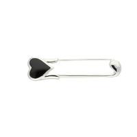 Silver Whitby Jet Heart Safety Pin Brooch