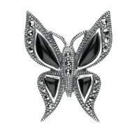 silver whitby jet marcasite butterfly brooch