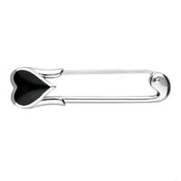 Silver And Whitby Jet Heart Safety Pin Brooch