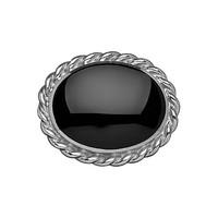 Silver and Whitby Jet Large Rope Twist Edge Brooch