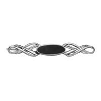 Silver And Whitby Jet Long Oval Twisted Bar Brooch