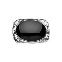 Silver and Whitby Jet Oblong Oval Shaped Brooch