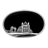 silver and whitby jet oval abbey brooch