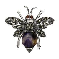 silver blue john garnet and marcasite bee brooch