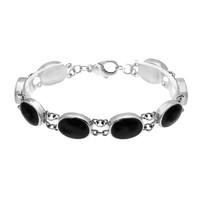 Silver and Whitby Jet Eight Stone Oval Link Bracelet