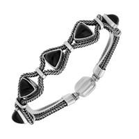 Silver and Whitby Jet Five Stone Triangular Foxtail Bracelet