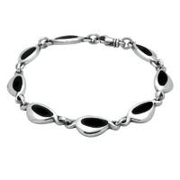 Silver and Whitby Jet Freeform Pebble Bracelet