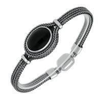 Silver and Whitby Jet Small Oval Foxtail Bracelet