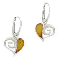 Silver and Amber Heart Drop Earrings