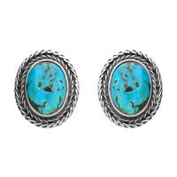 Silver And Turquoise Oval Foxtail Stud Earrings