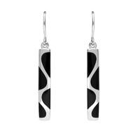 Silver And Whitby Jet 4 Stone Slim Hook Drop Earrings