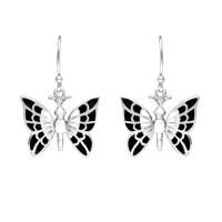 Silver And Whitby Jet Butterfly Drop Earrings