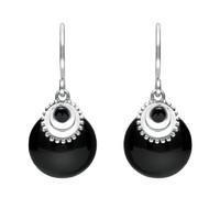 Silver And Whitby Jet Cap Drop Earrings