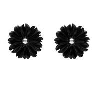 Silver And Whitby Jet Carved Pointy Petal Stud Earrings