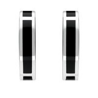 Silver And Whitby Jet Curved Oblong Stud Earrings