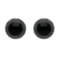 Silver and Whitby Jet Foxtail Round Stud Earrings