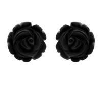 Silver And Whitby Jet Large Carved Rose Stud Earrings