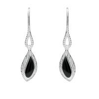 Silver And Whitby Jet Marquise Beaded Edge Earrings