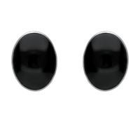 Silver And Whitby Jet Medium Classic Oval Stud Earrings