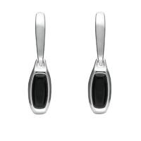 Silver And Whitby Jet Oblong Hinged Drop Earrings