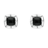 Silver And Whitby Jet Ridged Cushion Stud Earrings