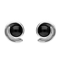 silver and whitby jet small swirl stud earrings