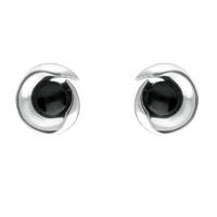 silver and whitby jet spiral stud earrings