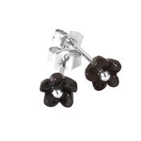 Silver And Whitby Jet Tiny Petal Stud Earrings