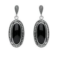 Silver Whitby Jet And Marcasite Framed Drop Earrings