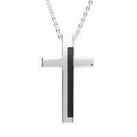 Silver Whitby Jet Large Cross Pendant Necklace