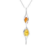 Silver And Amber Double Graduated Twist Bead Necklace