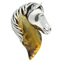 Silver And Amber Horse Head Necklace